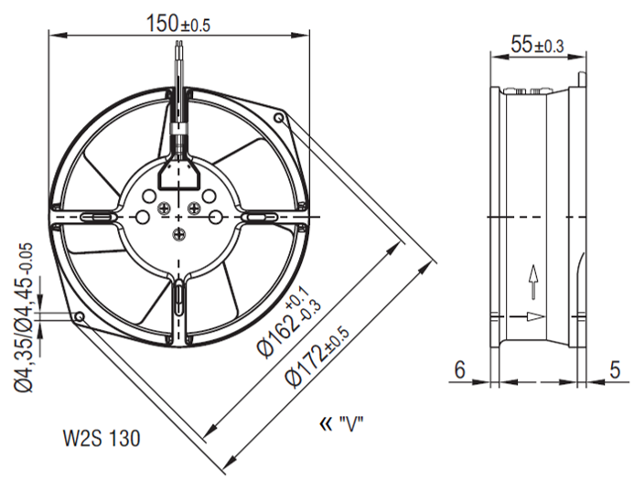 EBMPAPST W2S130-AA03-01 230 AC Aksiyal Kompakt Fan Teknik Çizim ve Ölçüler Tablosu