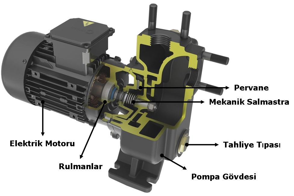 Miksan KEP Serisi 400 volt Trifaze Kendinden Emişli Boryağ Devirdaim Pompası Kesit Görünüşü