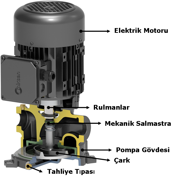 Miksan LP Serisi 400 volt Trifaze Kendinden Emişli Boryağ Devirdaim Pompası Kesit Görünüşü